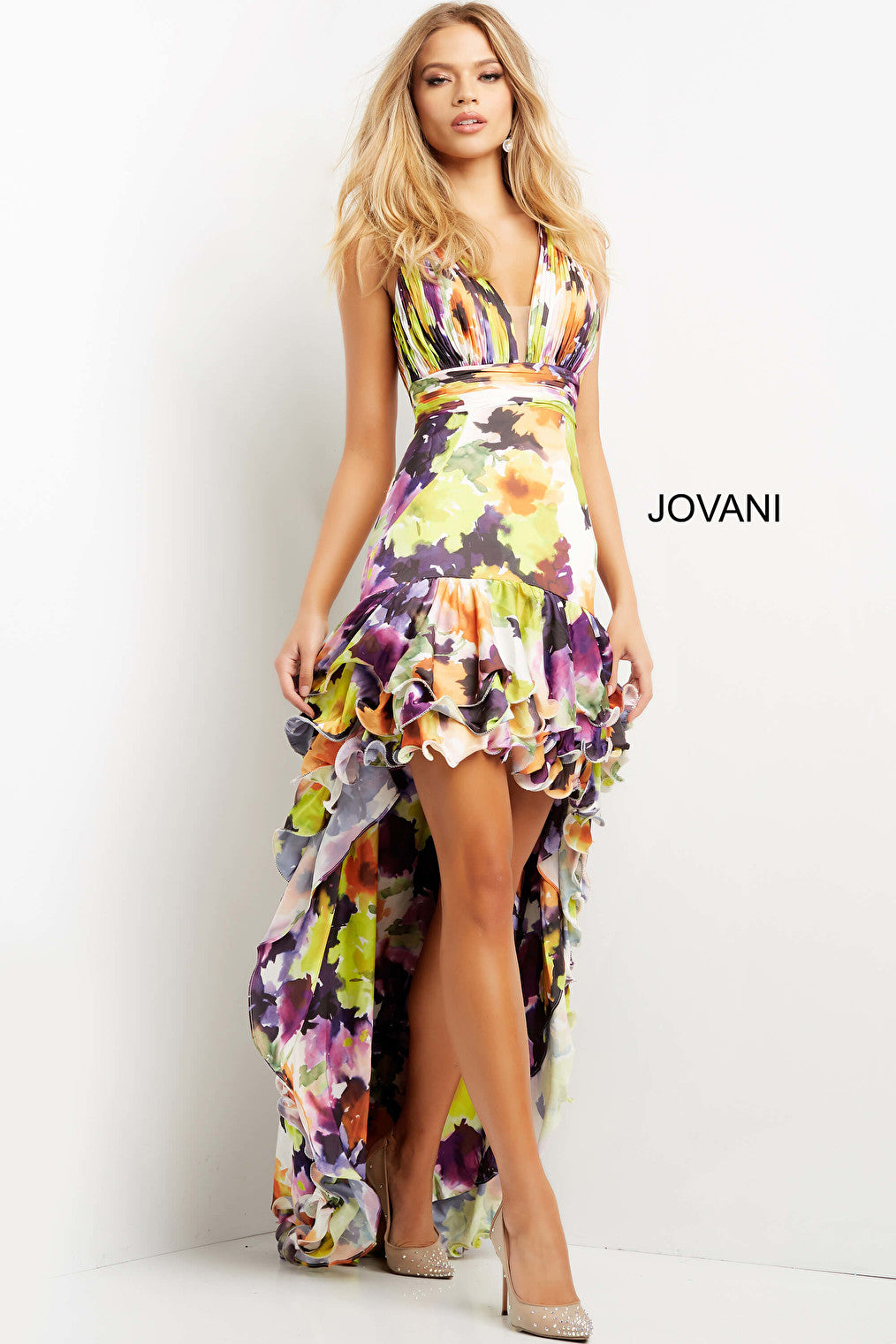 Print high low prom dress 09389