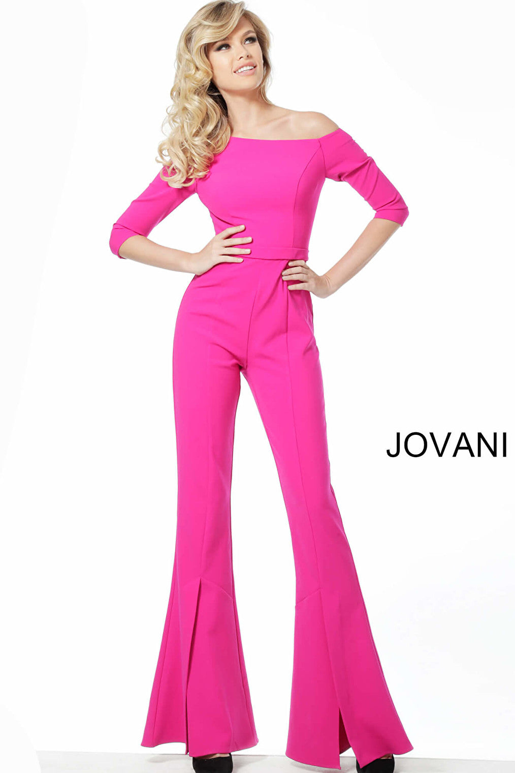 Jovani fuchsia off the shoulder jumpsuit 1867