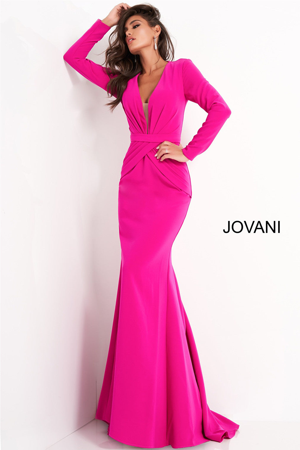 Fuchsia plunging neck MOB and evening dress Jovani 1892