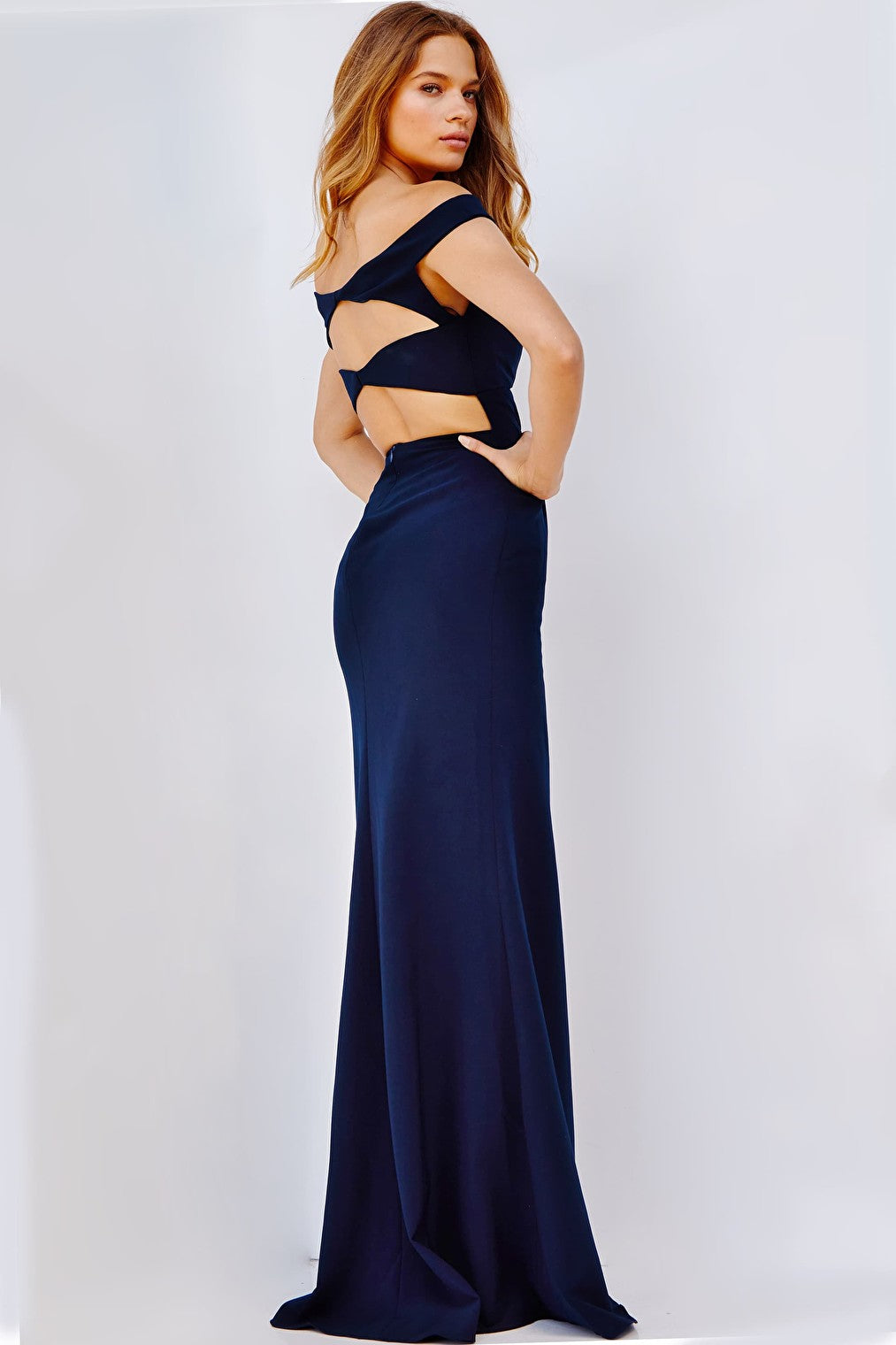 navy open back dress 22345