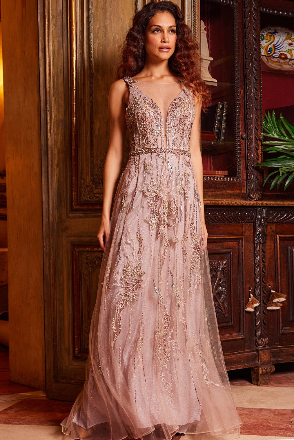 beaded rose gold dress 24057