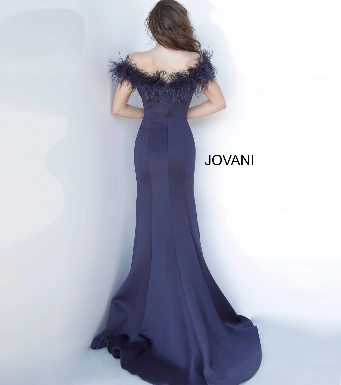 Navy skuba long evening dress Jovani 2944