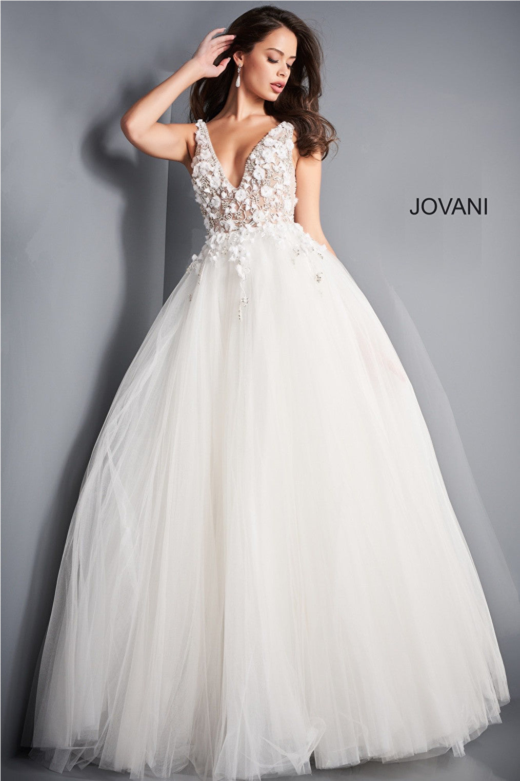 Ivory floral bodice Jovani ballgown 3110