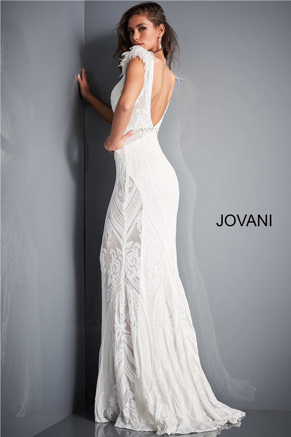 White sequin Jovani prom dress 3180