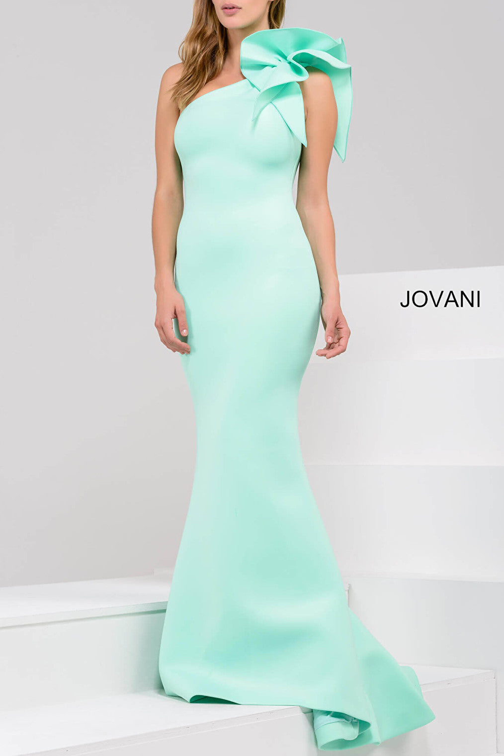 32602 mint one shoulder sleeveless prom dress