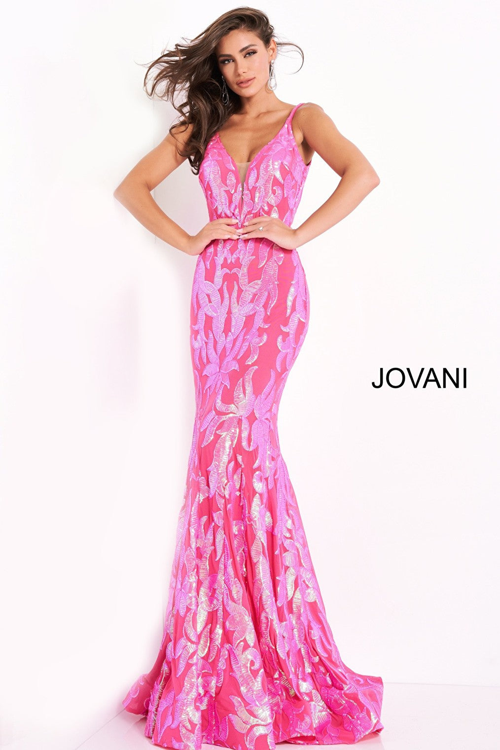 Hot pink sleeveless prom dress Jovani 3263