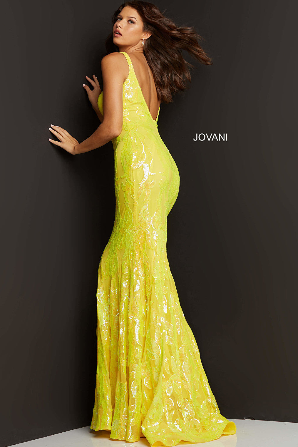 V shaped back yellow prom dress 3263