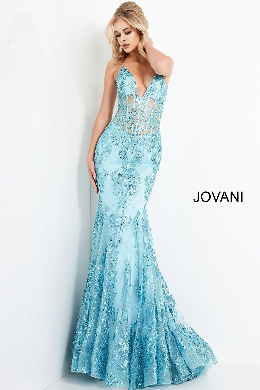 Turquoise embellished Jovani dress 3675