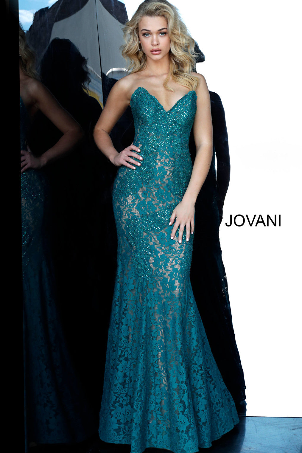 Emerald lace Jovani prom dress 37334