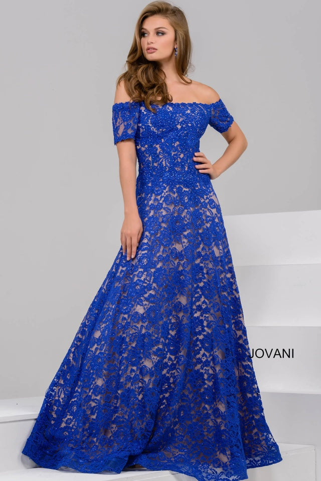 Jovani 42828 Royal Off The Shoulder Lace Mother of the Bride Ballgown