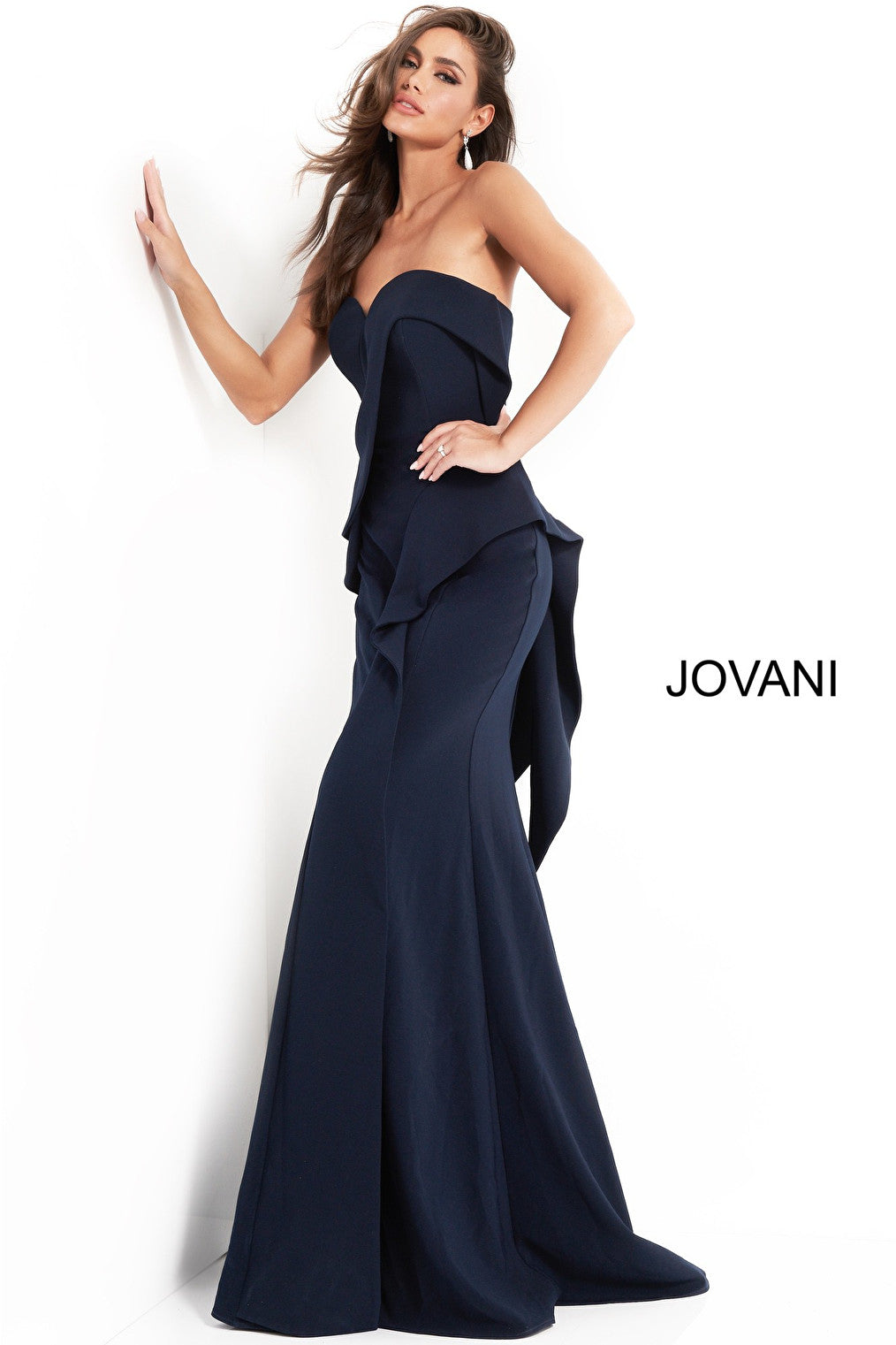 Navy strapless sheath Jovani prom dress 4466