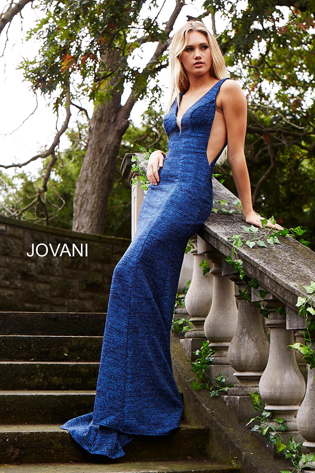 Navy form fitting glitter stretch prom dress 45811