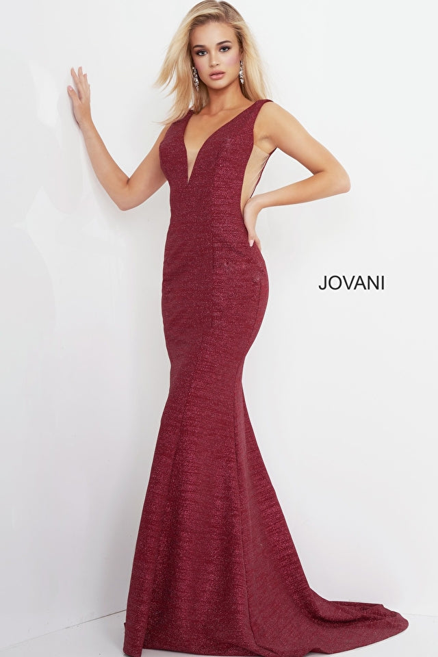 Glitter Jersey Plunging Neckline Jovani Dress 45811