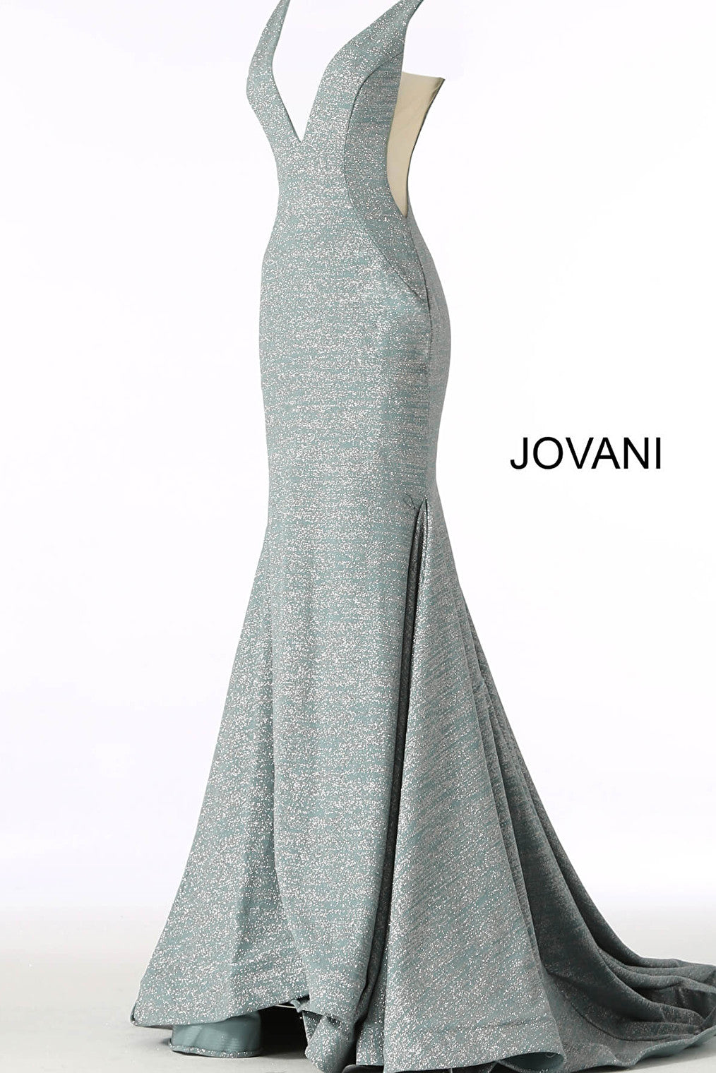 Sage green low v neck prom dress 47075