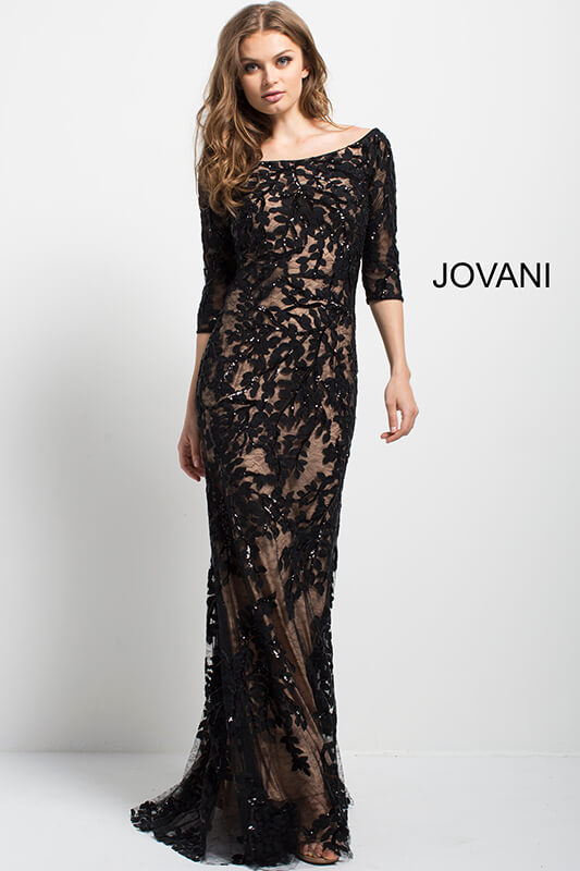 Jovani 49636 Lace Off the Shoulder Fitted Mother of the Bride Gown