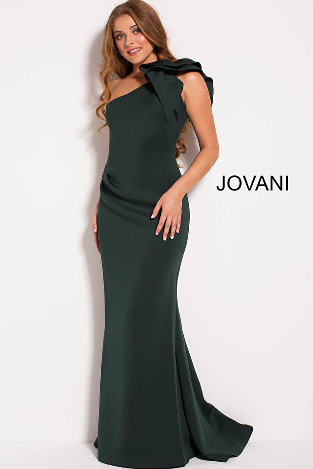 Dark Green One Shoulder Fitted Scuba Prom Dress 54717