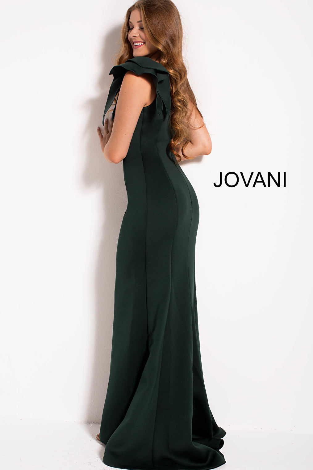 sleeveless dark green scuba prom dress 54717