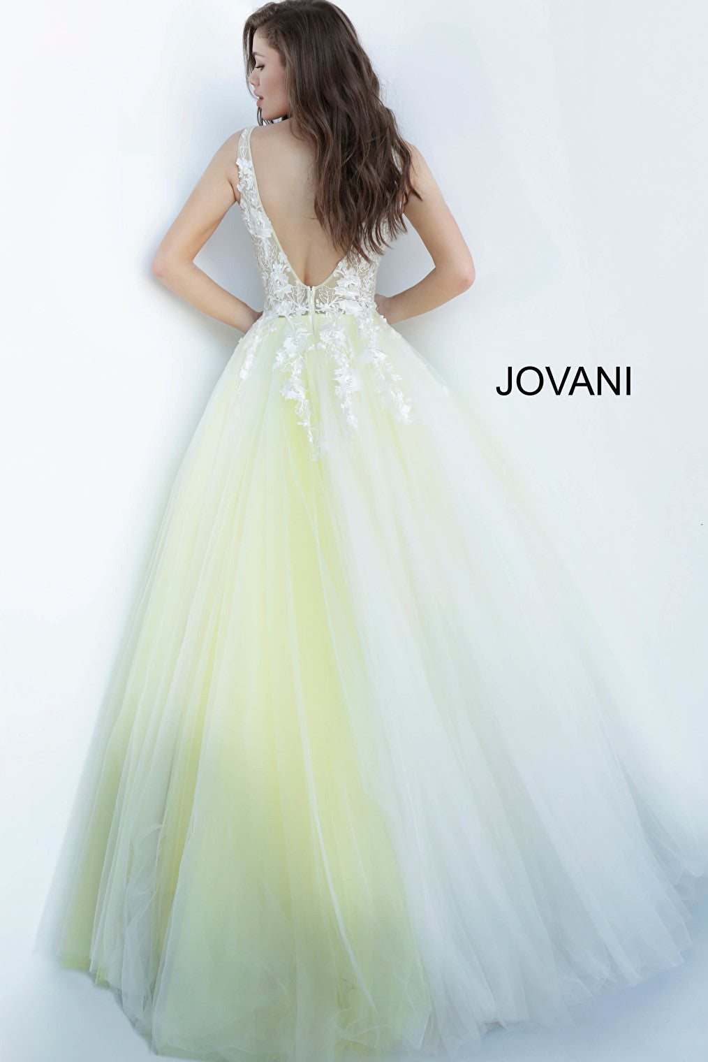 back view off white/yellow ballgown 55634