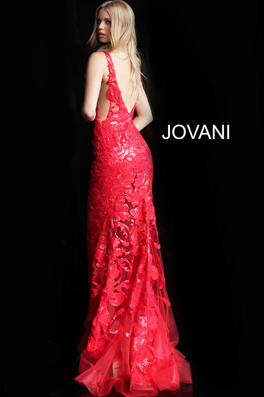 red embellished prom dress 60283 back view