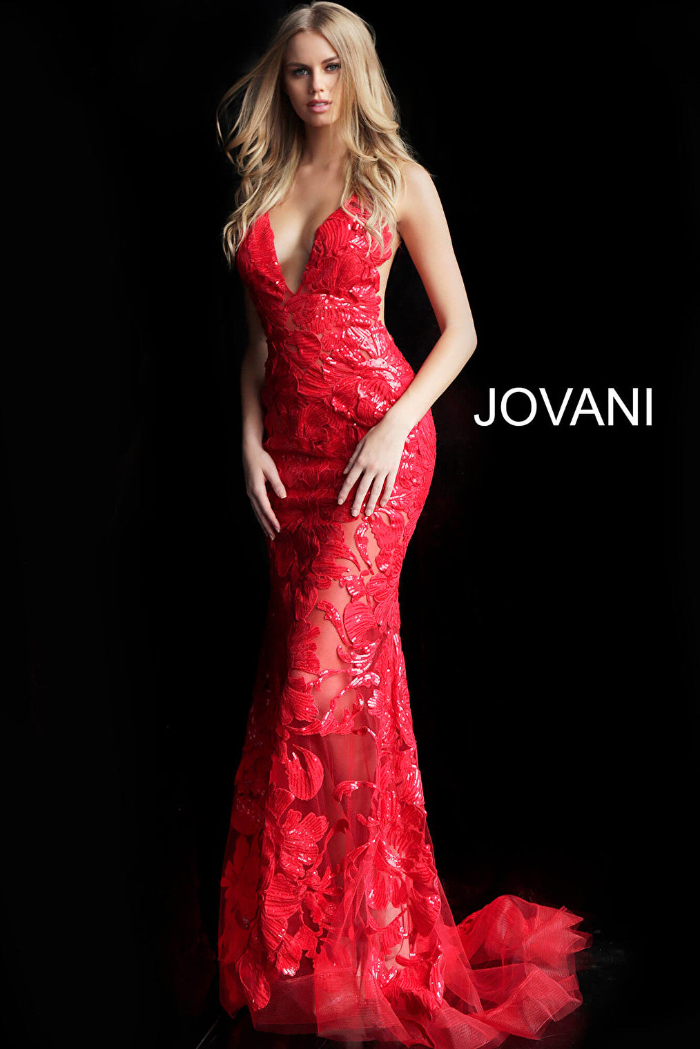 red sleeveless sexy prom dress Jovani 60283