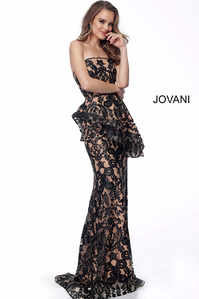 Jovani 61524 Black Nude Strapless Fitted Evening Dress