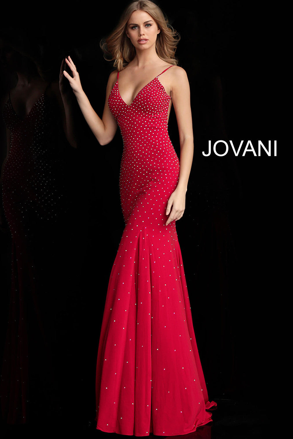 Red spaghetti straps form fitting sleeveless dress 63563