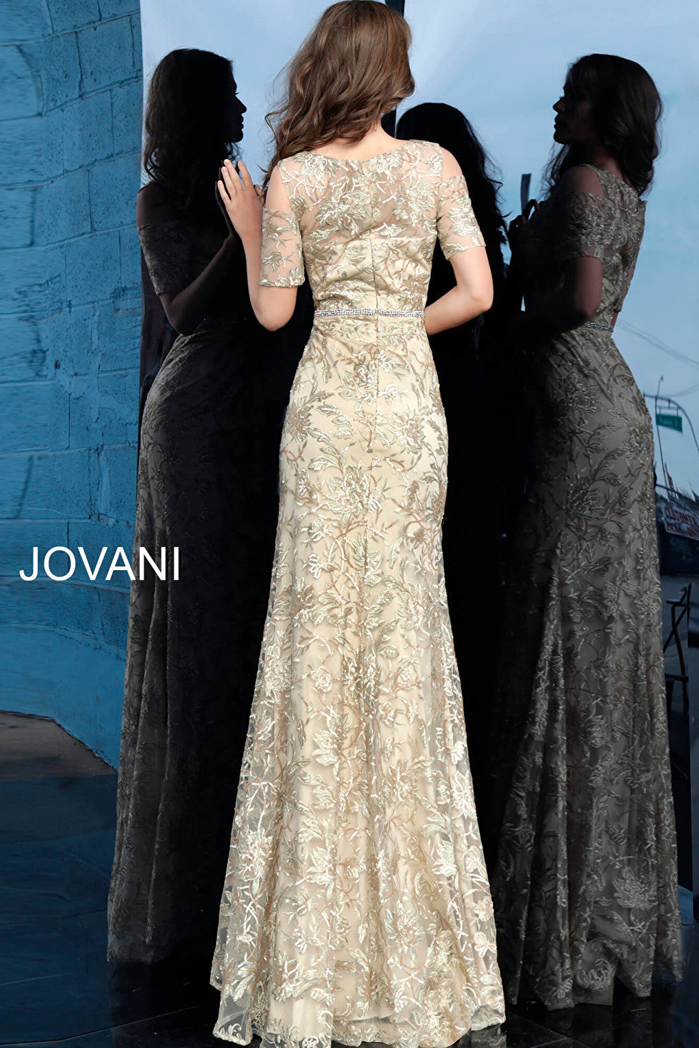 Jovani close back gold evening dress 63649