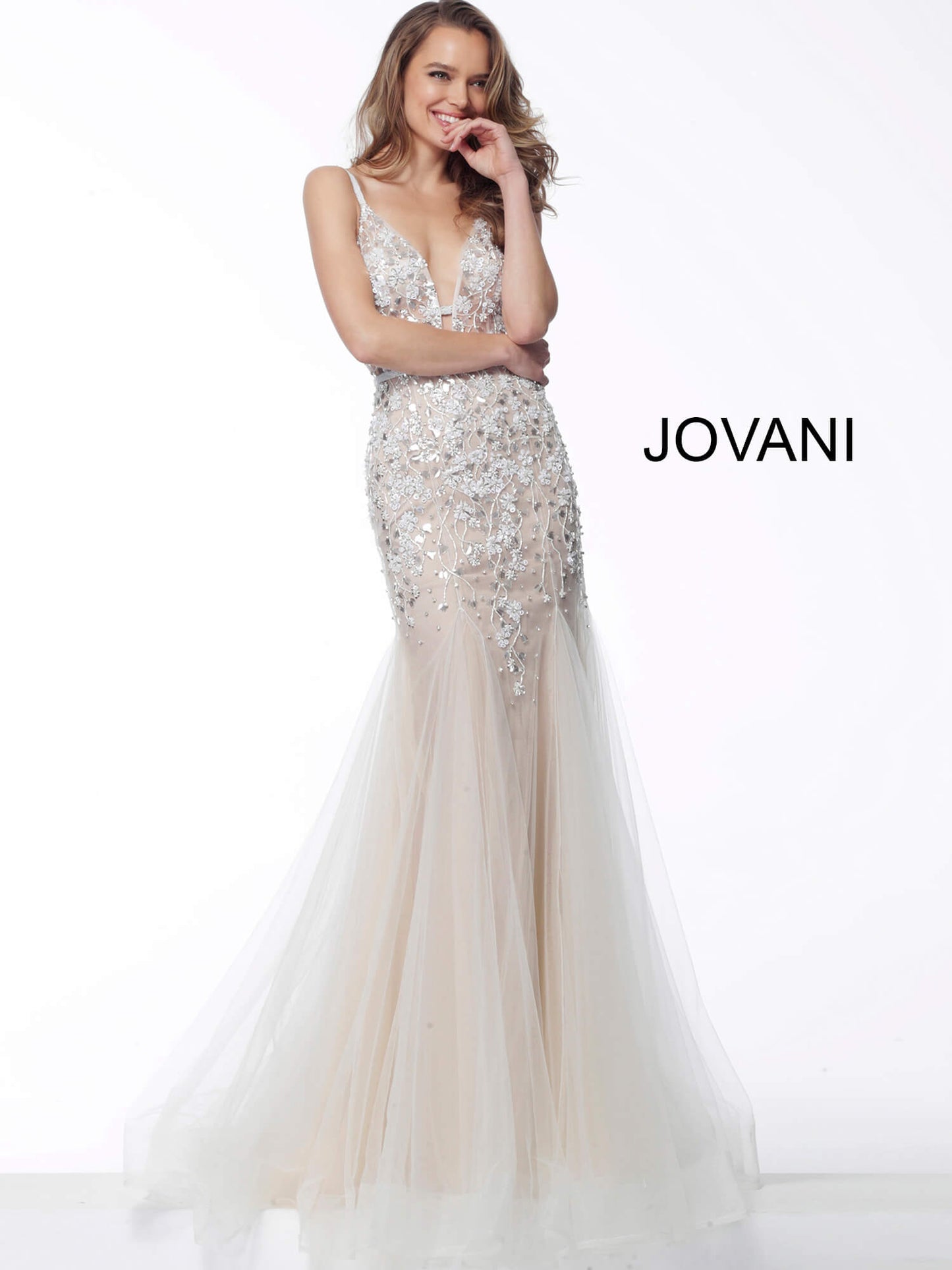 Jovani nude embellished fitted evening dress 65325