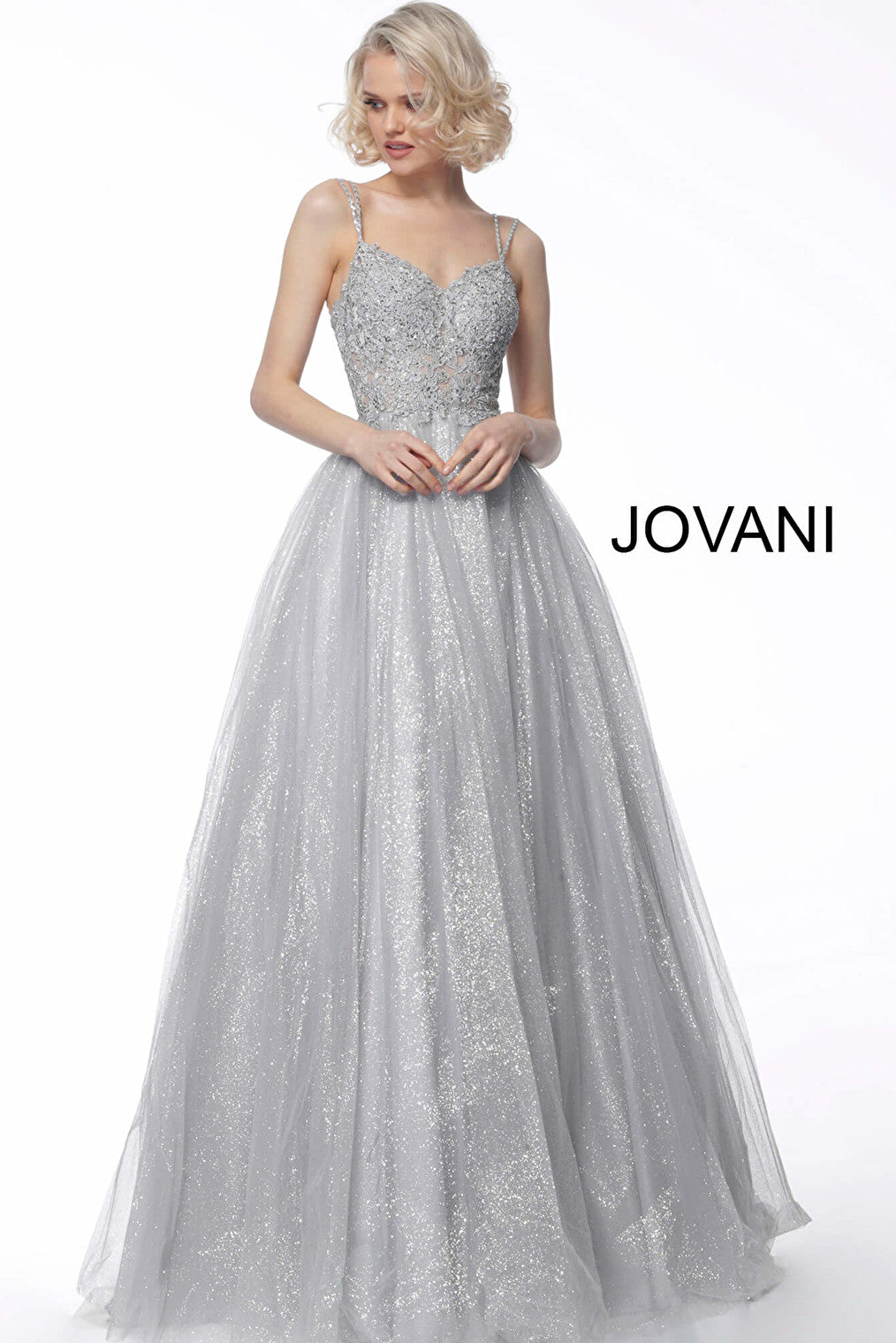 silver embroidered bodice prom ballgown 67051