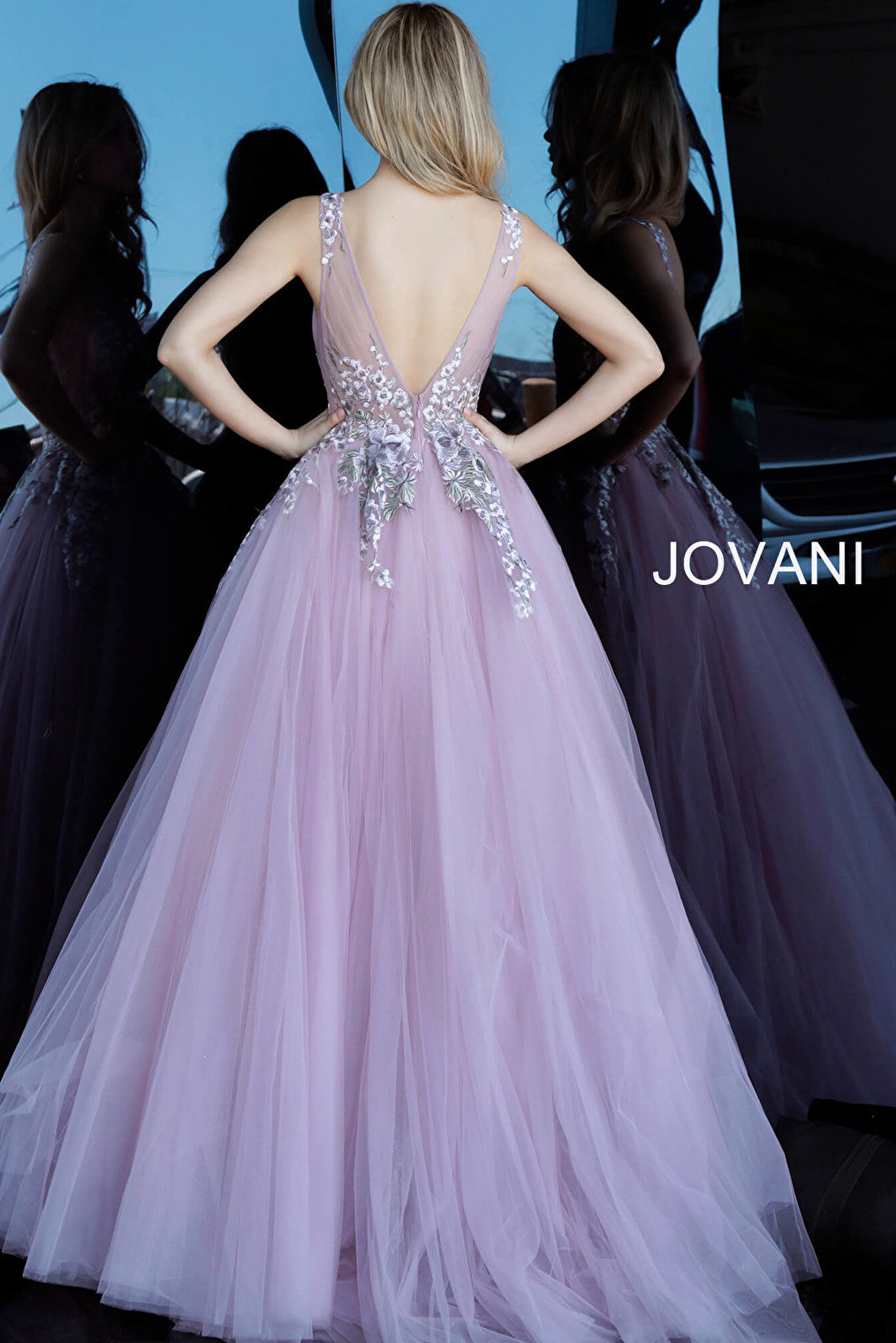 Jovani mauve tulle V back prom ballgown 67459